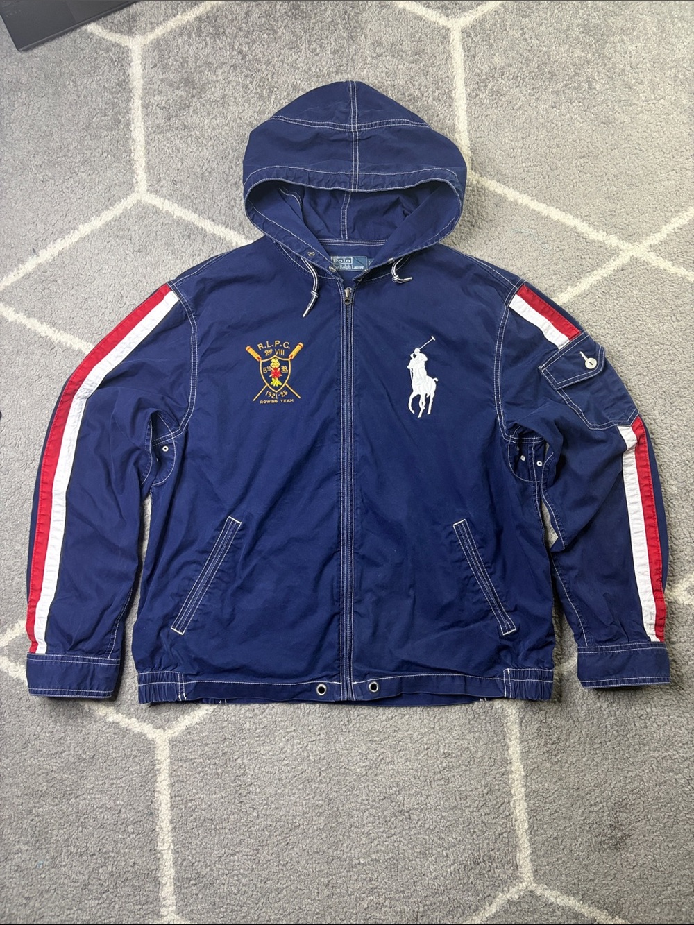 Polo Ralph Lauren XL Navy Rowing Team Hooded Track Jacket